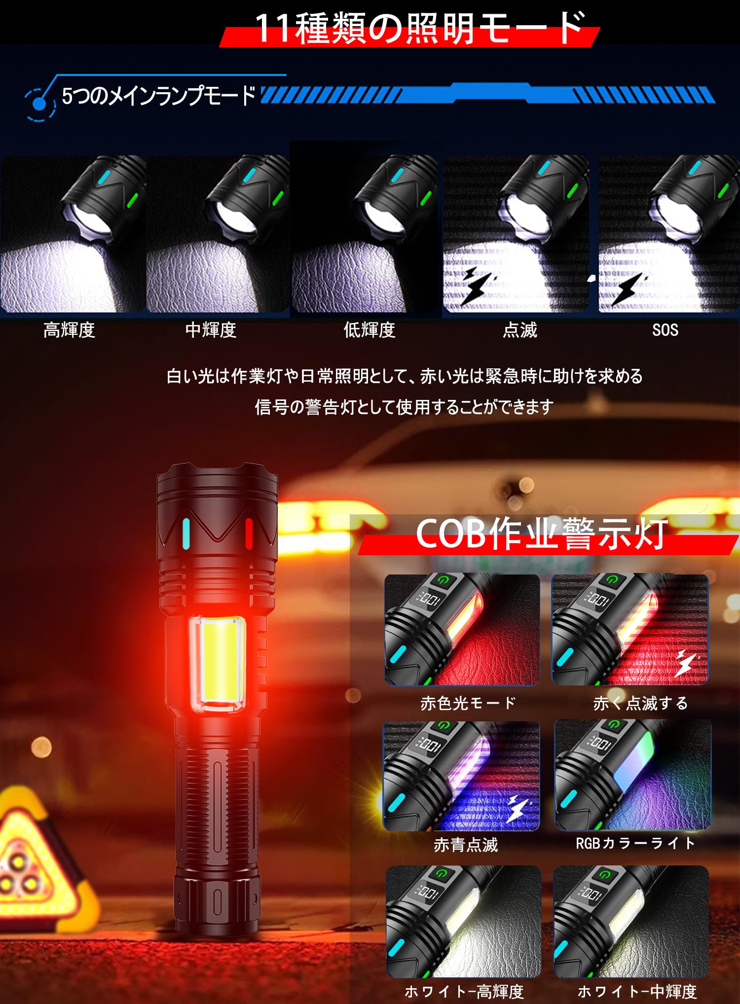 Amazon.co.jp: LED 懐中電灯【超高輝度5000000ルーメン・超遠距離照射